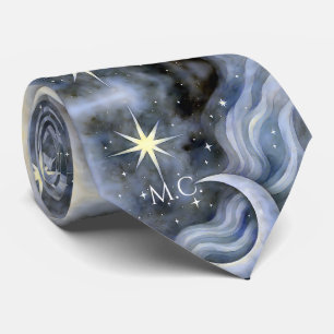 Celestial Moon Stars Dreamy Sky Bold Monogram Tie