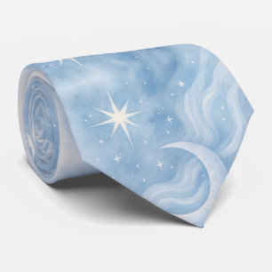 Celestial Moon Stars Dreamy Sky Pastel Watercolor Tie