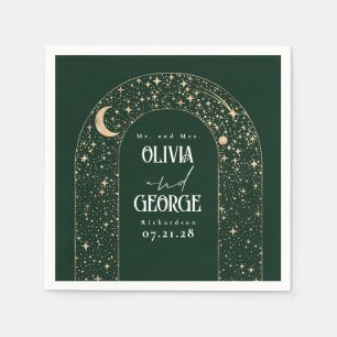 Celestial Moon Stars Emerald Green Wedding  Napkin