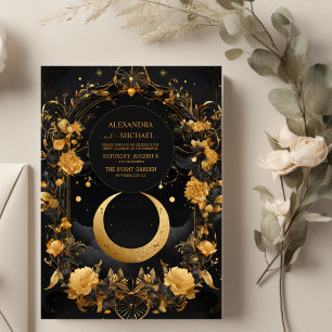 Celestial Moon & Stars Faux Gold Wedding Invitation