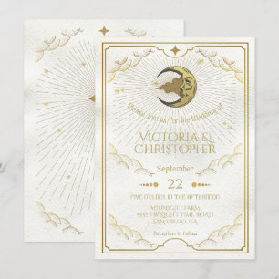 Celestial Moon & Stars Faux Gold Wedding Invitation