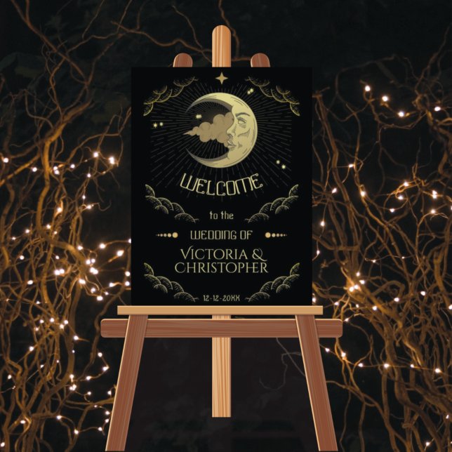 Celestial Moon & Stars Faux Gold Wedding Welcome Poster (Creator Uploaded)