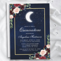 Celestial Moon Stars Floral Gold Quinceanera