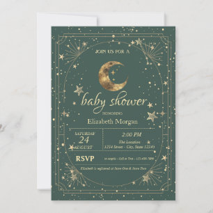 Celestial Moon Stars Frame Green Invitation