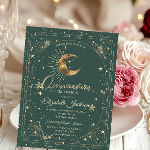 Celestial Moon Stars Frame Quinceanera Invitation