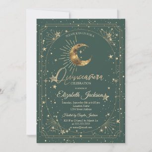 Celestial Moon Stars Frame Quinceanera Invitation
