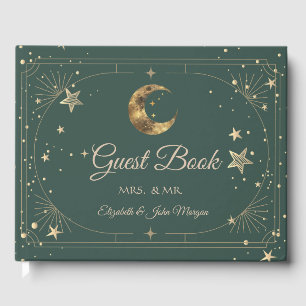 Celestial Moon Stars Frame Wedding Guest Book