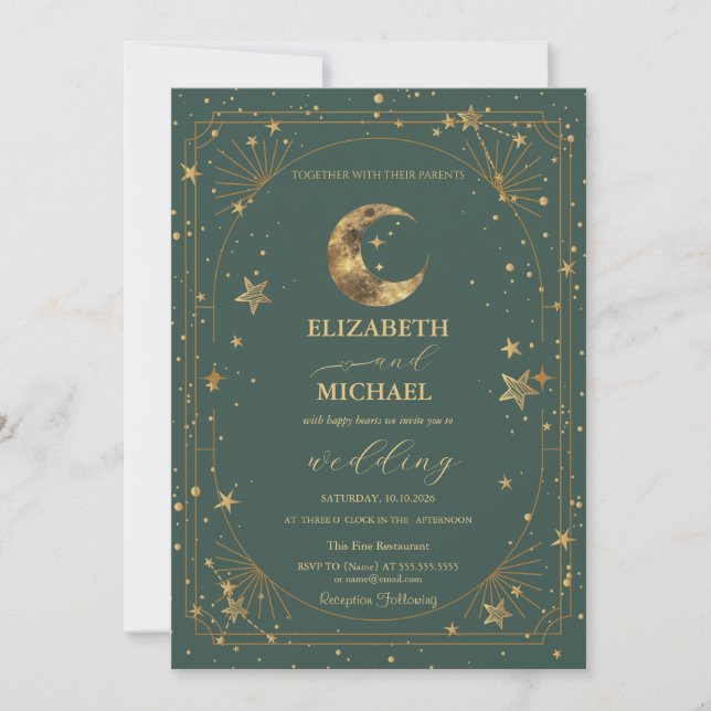 Celestial Moon Stars Frame Wedding Invitation (Front)