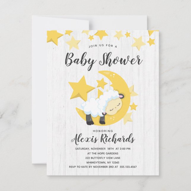 Celestial Moon Stars & Lamb Baby Shower Invitation (Front)