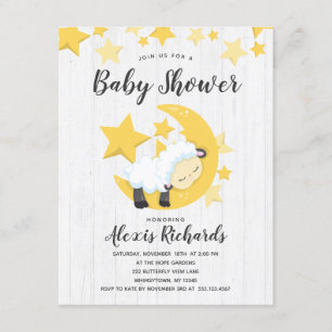 Celestial Moon Stars & Lamb Baby Shower Invitation