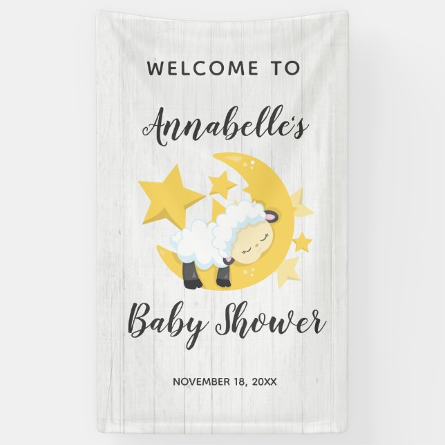 Celestial Moon Stars & Lamb Baby Shower Welcome Banner (Vertical)