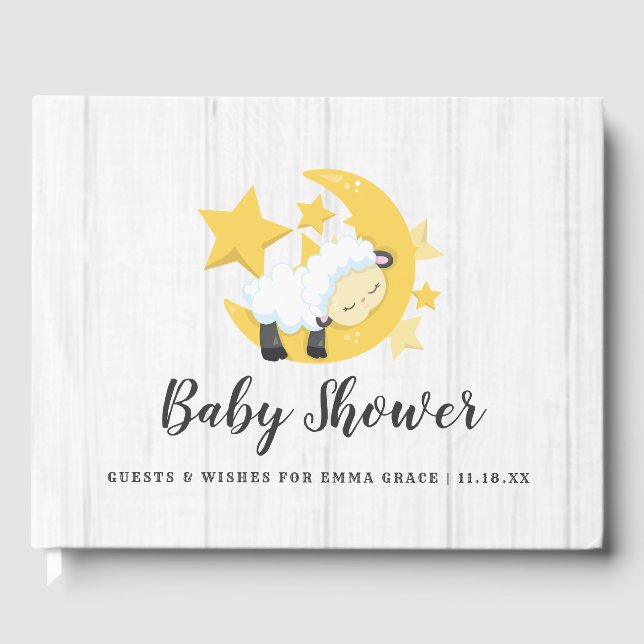 Celestial Moon Stars & Lamb Wishes for Baby Shower Guest Book (Front)