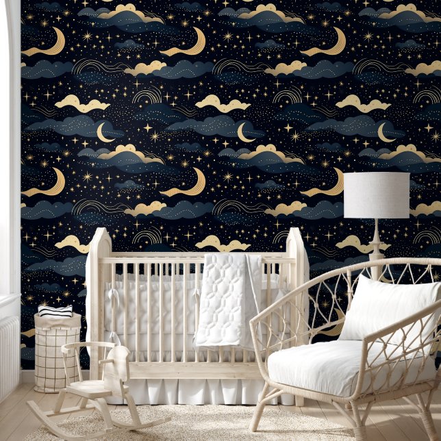 Celestial Moon Stars Luxurious Wallpaper (Kids)