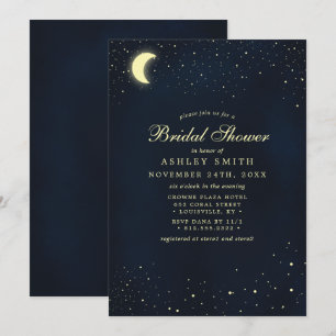 Celestial Moon Stars Midnight Blue Bridal Shower Invitation