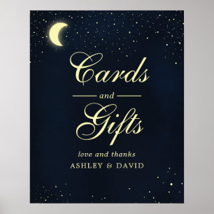 Celestial Moon Stars Midnight Blue Cards & Gifts Poster