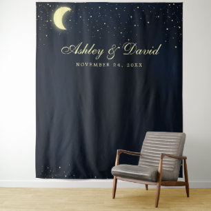 Celestial Moon Stars Midnight Blue Photo Backdrop Tapestry