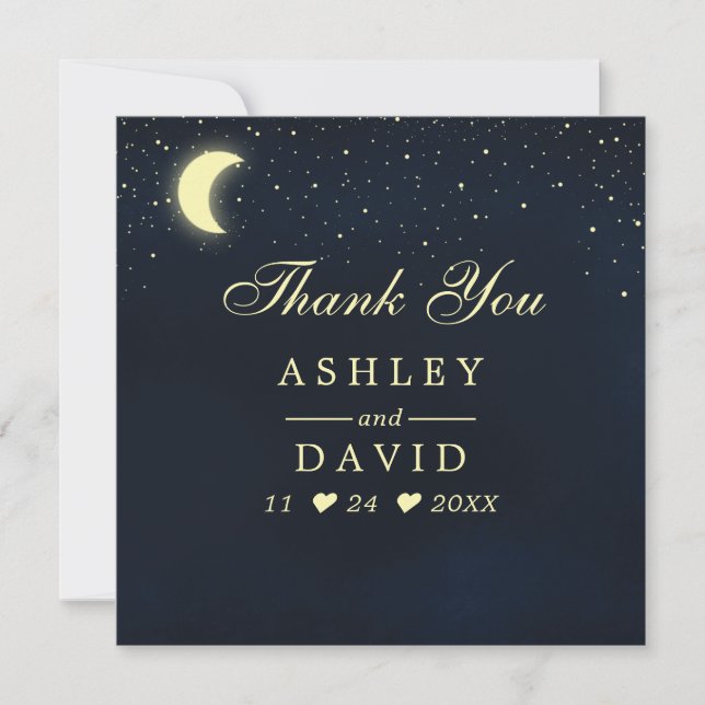 Celestial Moon Stars Midnight Blue Thank You Card (Front)