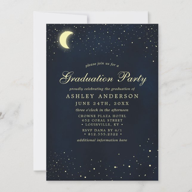 Celestial Moon Stars Midnight Graduation Party Invitation (Front)