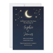 Celestial Moon & Stars Midnight Wedding Invitation