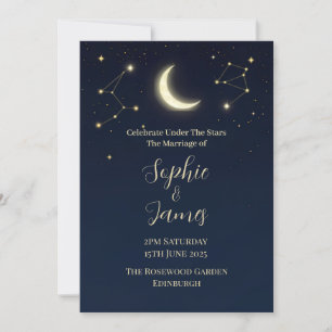 Celestial Moon & Stars Midnight Wedding Invitation