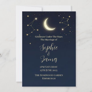 Celestial Moon & Stars Midnight Wedding Invitation