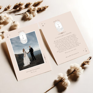 Celestial Moon Stars Monogram Boho Thank You Photo Card