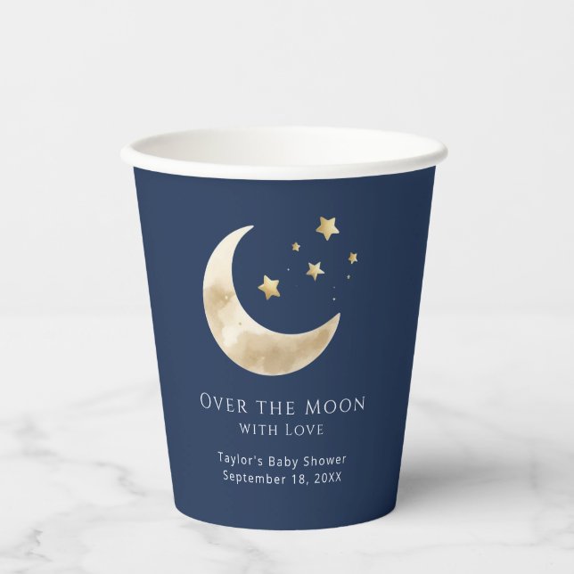 Celestial Moon & Stars Over the Moon Baby Shower  Paper Cups (Front)