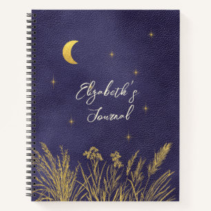 Celestial Moon Stars Personalised Blue Journal