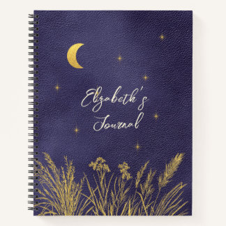 Celestial Moon Stars Personalised Blue Journal