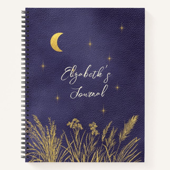 Celestial Moon Stars Personalised Blue Journal (Front)