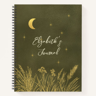 Celestial Moon Stars Personalized Green Journal