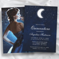 Celestial Moon Stars Photo Quinceanera Invitation
