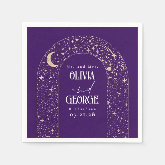 Celestial Moon Stars Purple Wedding  Napkin (Front)