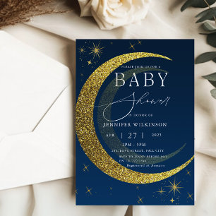 Celestial Moon Stars Starry Night Baby Shower  Invitation