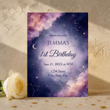 Celestial Moon & Stars Watercolor First Birthday
