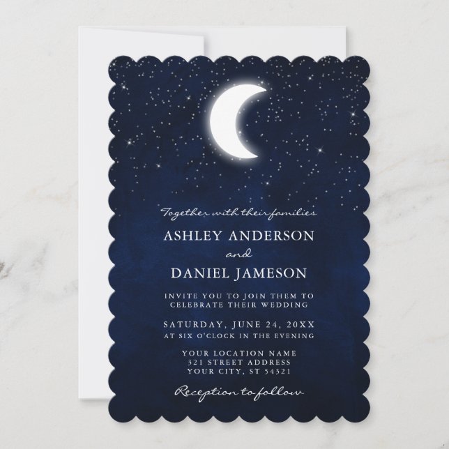 Celestial Moon Stars Wedding Invitation (Front)