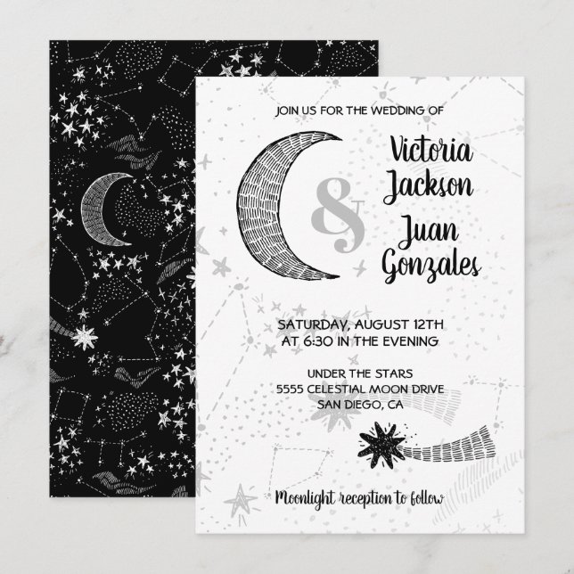 Celestial & Moon Stars Wedding Invitations (Front/Back)