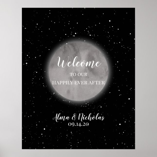 Celestial Moon & Stars Wedding Welcome Sign (Front)