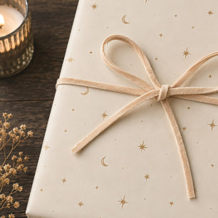 Celestial Moon Stars White Gold Winter Solstice Wr Wrapping Paper Sheet