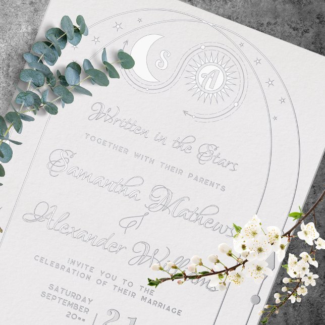 Celestial Moon & Sun Crest Monogram Wedding (Elegant Celestial Moon & Sun Crest Monogram Wedding Foil Invitation Millennial Marriage Ceremony )