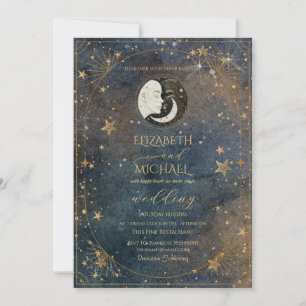 Celestial Moon Sun Frame Dark Galaxy Wedding Invitation