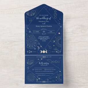 Celestial moon sun stars constellations wedding all in one invitation