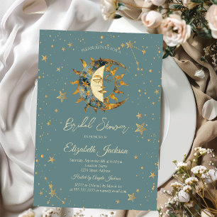 Celestial Moon,Sun Stars Green Bridal Shower Invitation