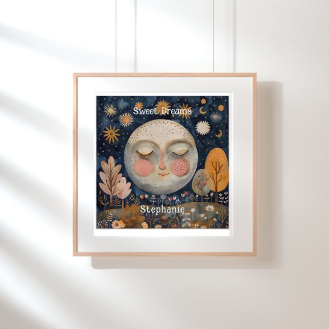 Celestial Moon Sweet Dreams Kids Custom Name Cute Poster (Celestial Moon Kids Custom Name Cute Poster)