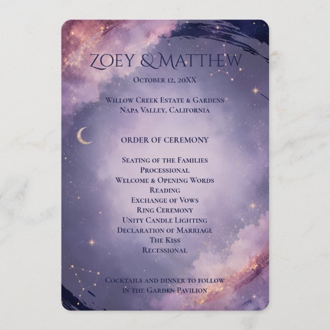 Celestial Moon Wedding Ceremony Program Programme (Front)