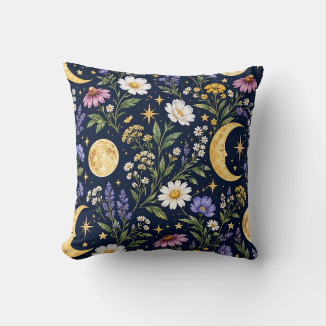 Celestial Moon & Wildflower Botanical Seamless  Cushion (Front)