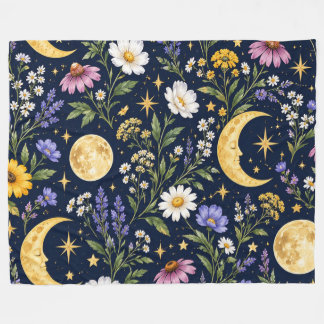 Celestial Moon & Wildflower Botanical Seamless Fleece Blanket