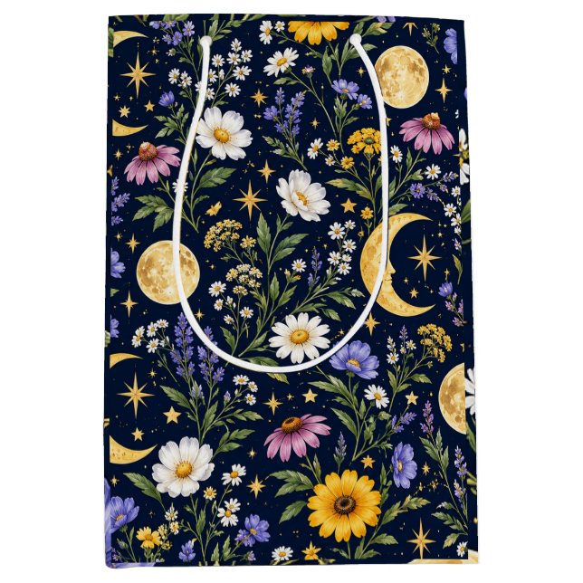 Celestial Moon & Wildflower Botanical Seamless  Medium Gift Bag (Front)
