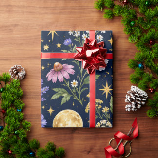 Celestial Moon & Wildflower Botanical Seamless Wrapping Paper