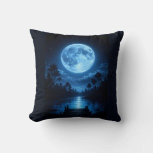 Celestial Moonlit Forest Reflection Aesthetic Cushion